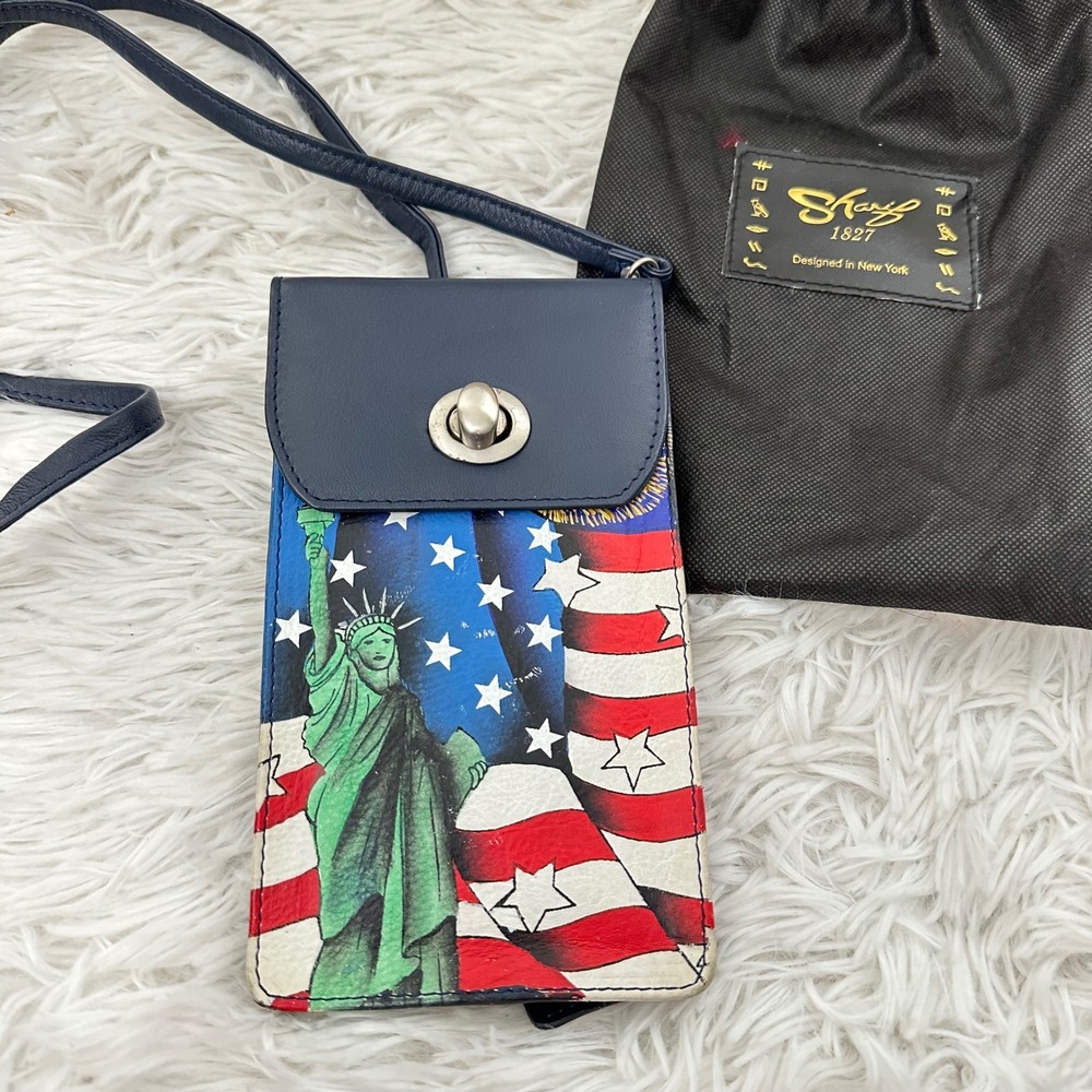 Sharif American Flag Statue of Liberty Crossbody Wallet Bag Handpainted